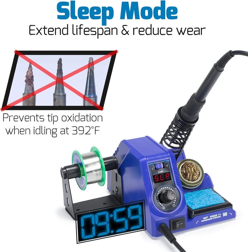 WeP 926LED V3 Soldering Station 130W MAX Soldering Iron Kit with Solder Wire, 5 Soldering Tips, Tweezers, Solder Sucker, Tip Cleaner, Temperature Control, Sleep Mode, C-F Conversion - Image 5